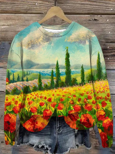 Unisex Stretch Floral Landscape Abstract Print Sweatshirt