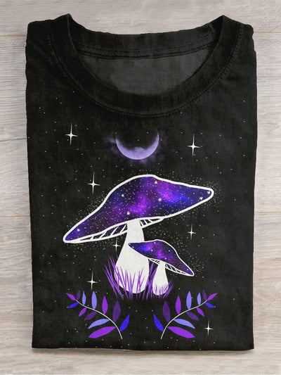 Unisex Mushroom Elf Purple World Art Print Crew Neck T-Shirt