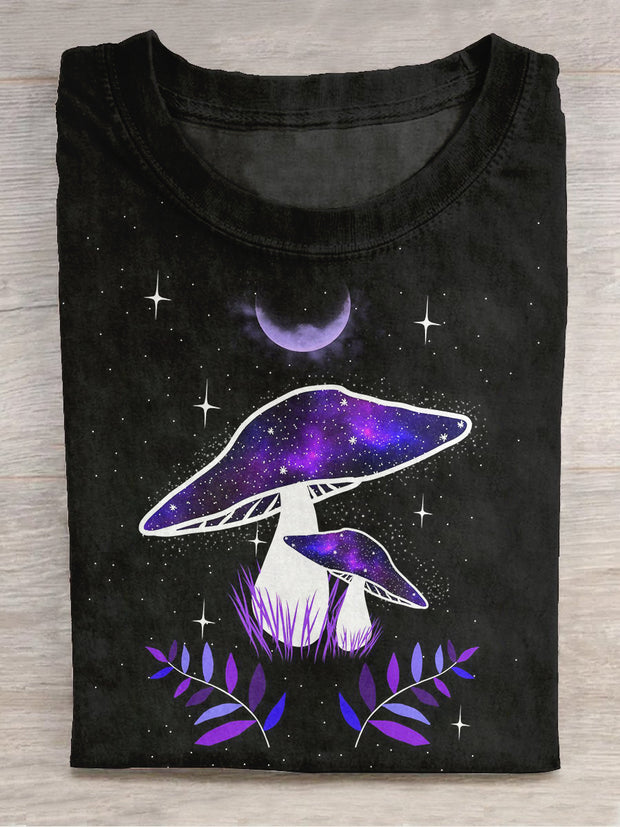 Unisex Mushroom Elf Purple World Art Print Crew Neck T-Shirt