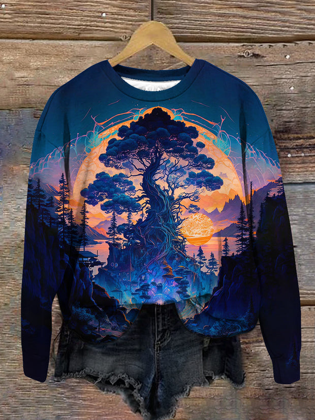 Unisex Tree World Art Casual Crew Neck Long Sleeve Sweatshirt