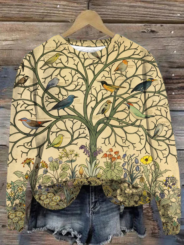 Unisex Retro Birds Floral Abstract Print Sweatshirt
