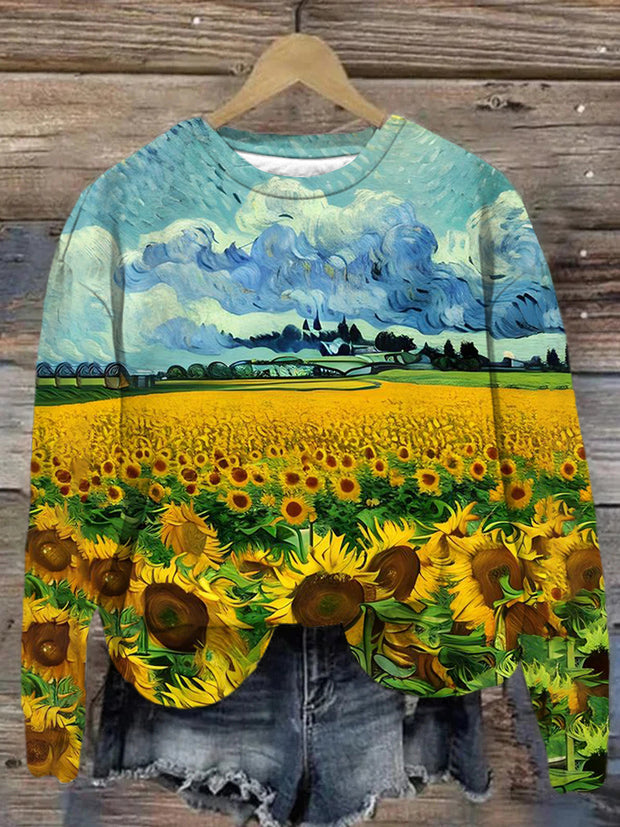 Unisex Landscape Sunflower Abstract Print Sweatshirt