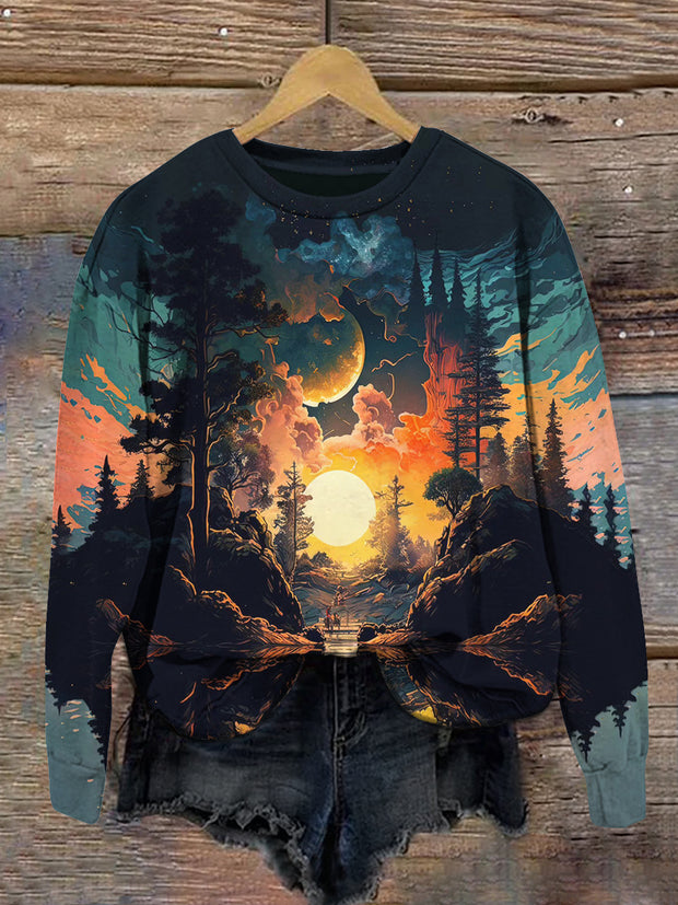 Unisex Landscape Art Print Crew Neck Long Sleeve Sweatshirt