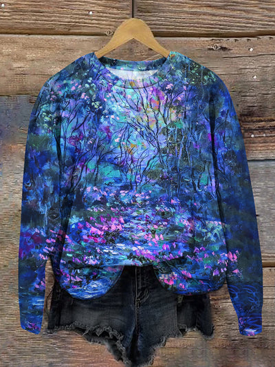 Unisex Purple Jungle Art Casual Crew Neck Long Sleeve Sweatshirt