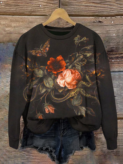 Unisex Floral Art Print Crew Neck Long Sleeve Sweatshirt