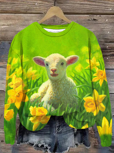 Unisex Spring Lamb Abstract Print Sweatshirt