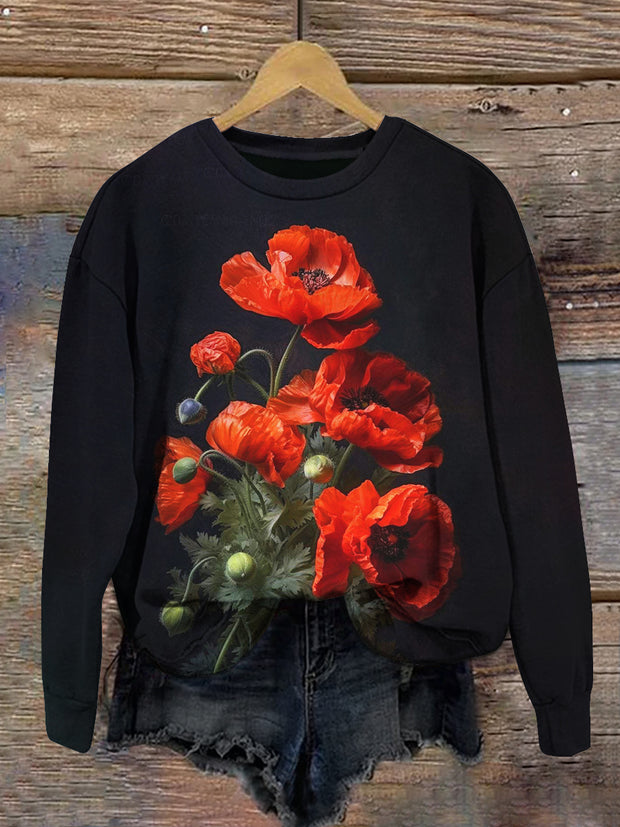 Unisex Floral Art Print Crew Neck Long Sleeve Sweatshirt