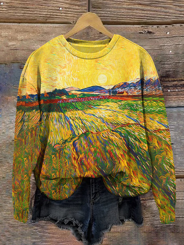 Unisex Landscape Oil Painting Art Print Crew Neck Long Sleeve Sweatshirt
