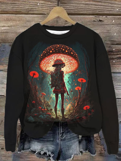 Unisex Mushroom Girl Abstract Print Sweatshirt