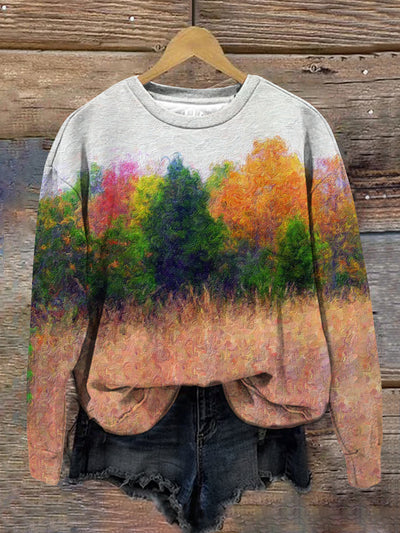 Unisex Landscape Oil Painting Art Print Crew Neck Long Sleeve Sweatshirt