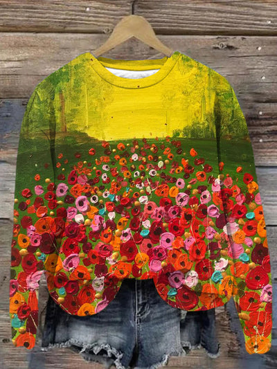 Unisex Floral Oil Painting Abstract Print Sweatshirt