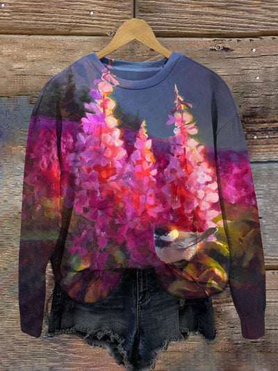 Unisex Floral Art Print Crew Neck Long Sleeve Casual Sweatshirt